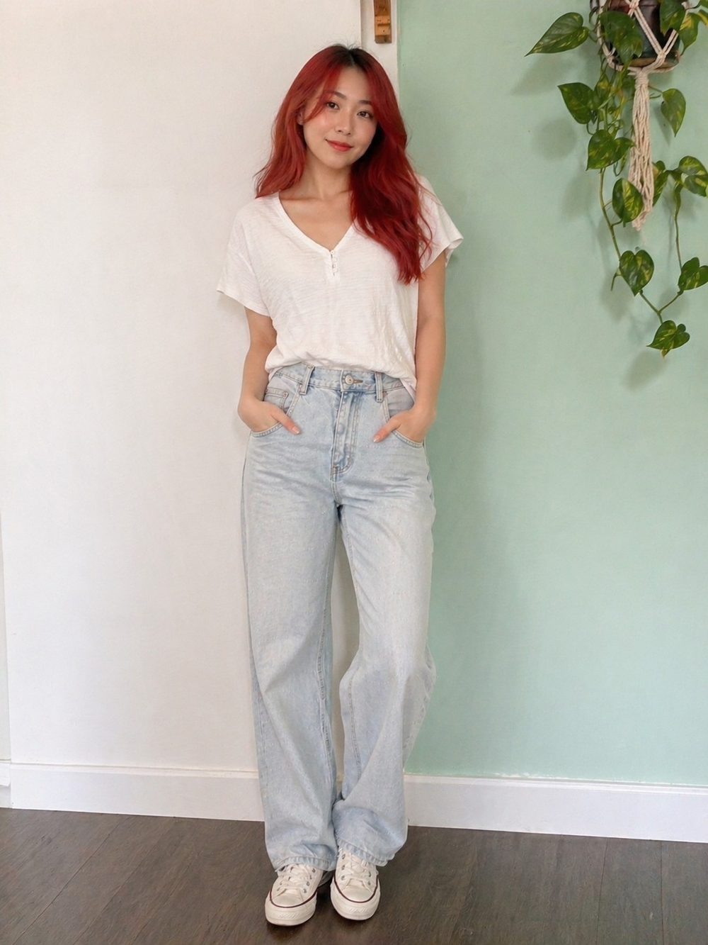 White Ribbed Henley T-shirt